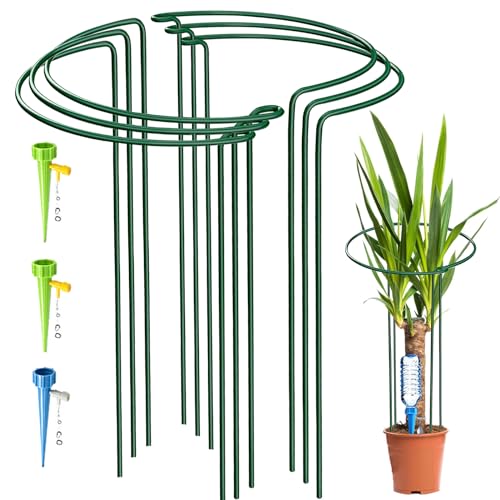 KAZITOO 6 Pack Large 60cm Tall Bow Plant Support Stakes, Strong Metal Garden Supports Half Round Flower Hoops with 3 Self Watering Spikes for Peonies, Hydrangea