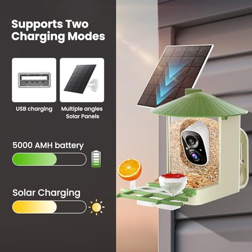 Image of SOLIOM Smart Bird Feeder with Camera with Solar Panel - 2K HD Live View, AI Bird Identifier, Birds Arrival Alerts, DIY Birdseed Add-on, 2.4G WiFi- Wireless Outdoor Gift for Birdlovers