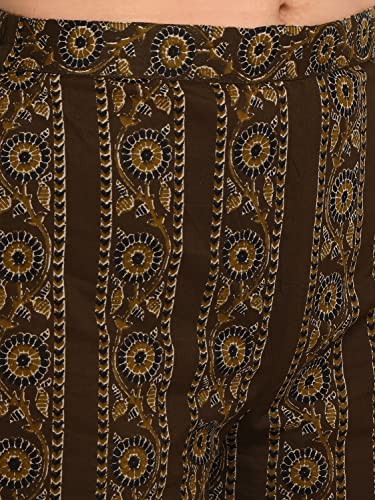 Image of FIORRA Women's Mahendi Green Pure Cotton Kurta with Palazzo Pant