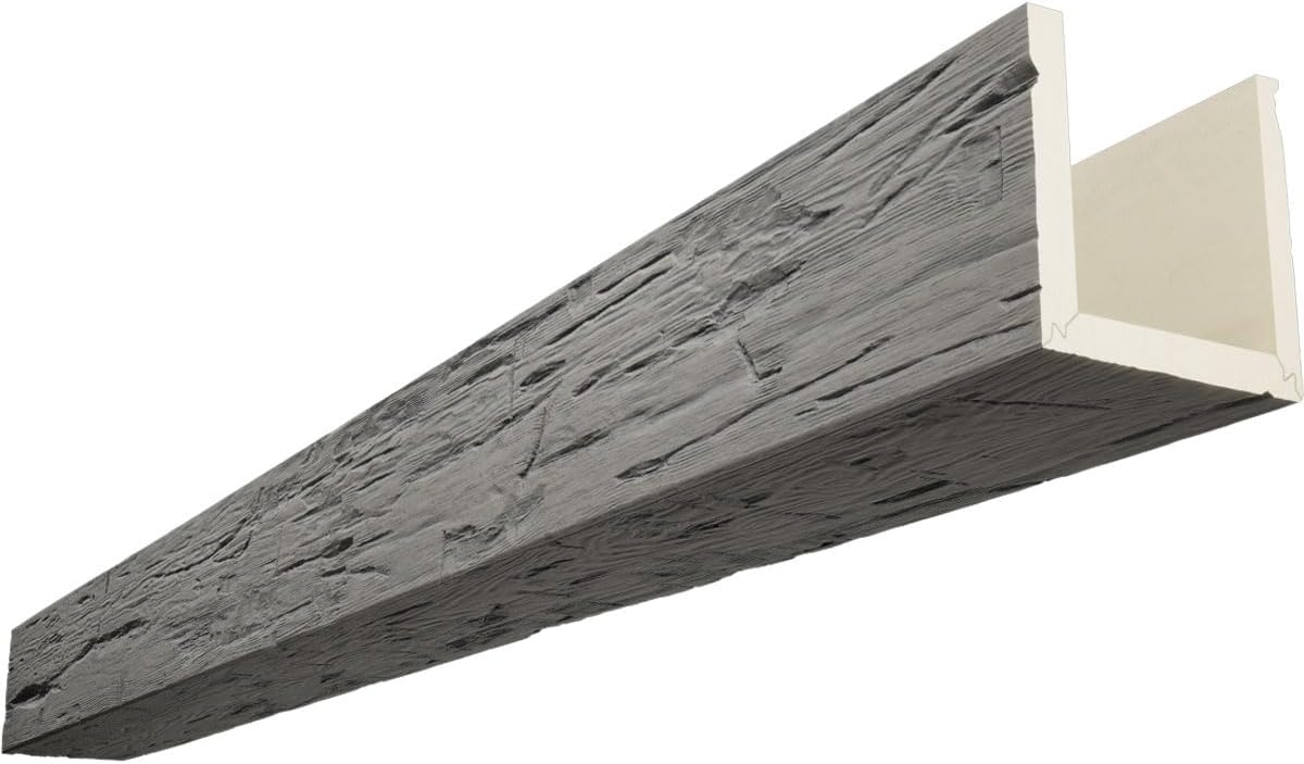 Timberthane Hand Hewn Faux Wood Beam, 3-Sided (U-Beam), 8"W x 6"H x 96"L, Seashell Finish