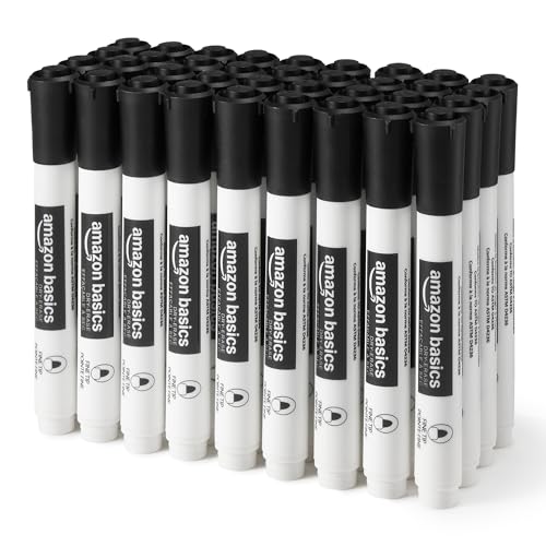 Amazon Basics Low-Odor Dry Erase Whiteboard Markers, Fine Tip, Quick-Dry, Black, 36-Pack