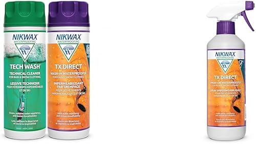 Nikwax Limpieza de carcasa dura e impermeabilización DUO-Pack, un color 20 oz. 20.3 fl oz y TX.Impermeabilización directa en aerosol 16.9 fl oz