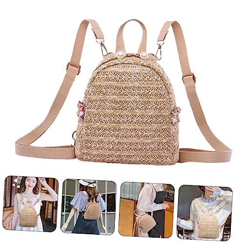 SAFIGLE 1pc Woven Pearl Mini Backpack for Women Stylish Outdoor Travel Bag Comfortable Durable for Shopping Picnics and Everyday Use Deep3
