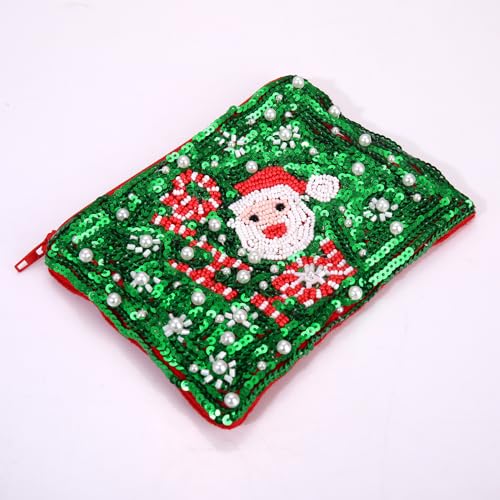 Image of Coin Purse Beaded Coin Purse for Women Christmas Holiday Coin Pouch Small Change Purse Wallet for Her