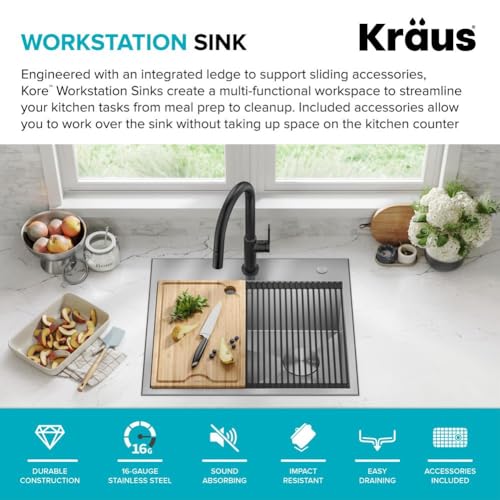 KRAUS Kore 25-Inch Drop In/Top Mount Workstation 16 Gauge Single Bowl Stainless Steel Kitchen Sink with Accessories, KWT311-25 - image 3