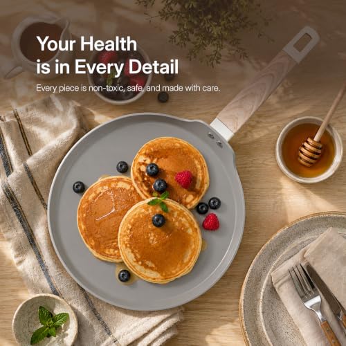 Image of Kreme Ceracook Ceramic Coated Granite Flat Tawa 28cm, ISI Certified Dosa Tawa, Forged Aluminium Body, Gas & Induction Compatible, Non Toxic, PFAS & PTFE Free, 1 Year Warranty, Ocean Deep Blue