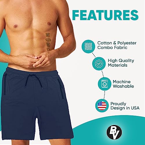 BROOKLYN VERTICAL Mens 3 Pack Fleece Cotton Active Jogger Shorts with Zipper Pockets and Drawstring | Size S-2XL3