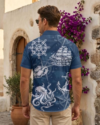Image of 99TIMORO Tropical Printed Men's Hawaiian Shirts Short Sleeve Top | Culture Character Button Down Shirt Lightweight Breathable Beach Vacation Business Casual Summer Gifts Classic Fit