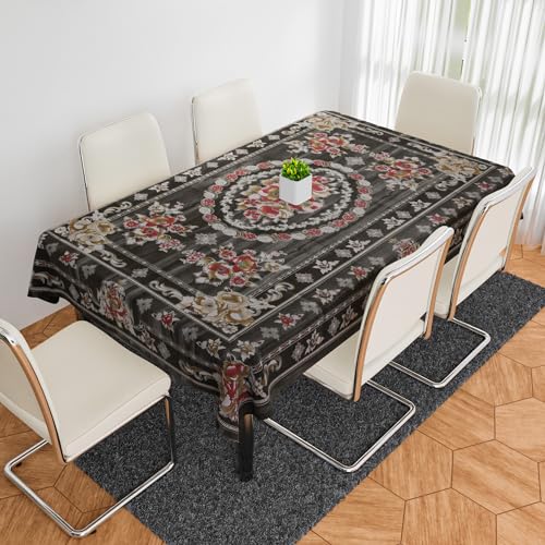 Kuber Industries Rectangular Dining Table Cover | PVC Table Cloth Cover | 6 Seater Table Cloth | Table Protector | Table Cover for Dining Table | Passion Flower | 60x90 Inch | DTC | Black