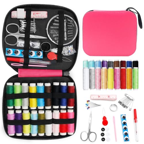 Kit Costura,86 Piezas Kit de Costura,Costurero Accesorios Costura Kit de Accesorios para el Viajes y Principiantes y emergencias,de Ropa con Agujas de Hilo,Tijeras,Botones de,Costureros(Rosa)
