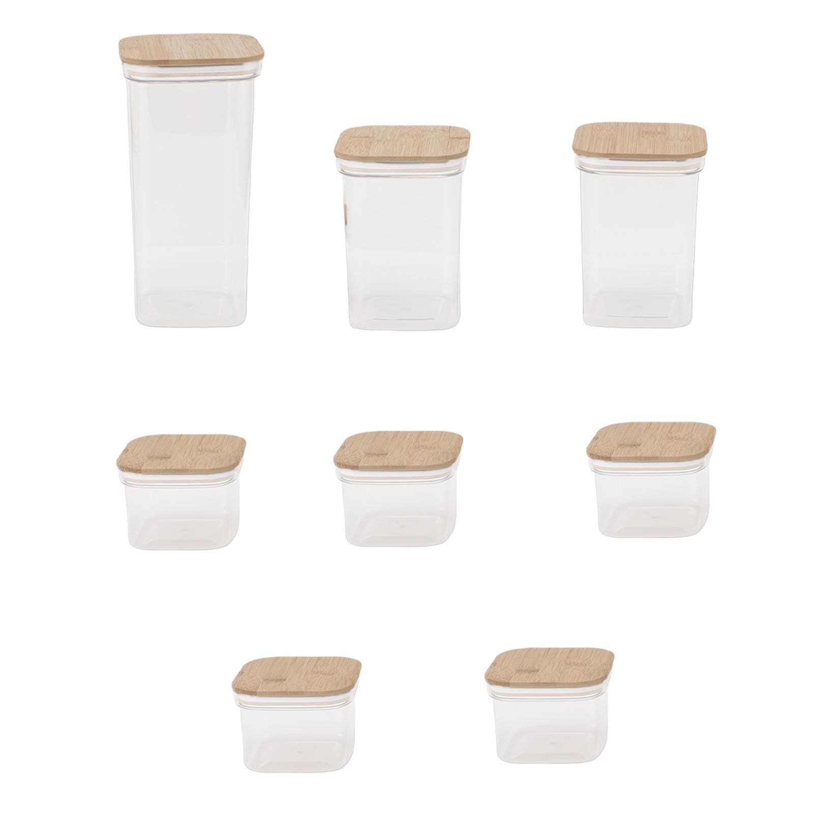 Zunate Luftdichte Vorratsdosen für Lebensmittel mit Bambusoideae-Deckeln für die Organisation in der Küche, Quadratische, Durchsichtige Kanister, 6er-Pack (8 Packungen 2000 ml x 1 + 1300 ml x 2 +