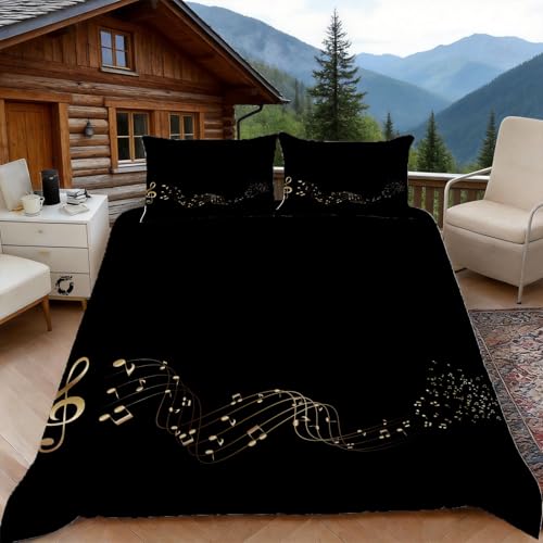 Housse de Couette 220x240 Remarque la Musique Modèle, 2 Personnes, Parure de Lit Imprimé de Musique Microfibre avec 2 x Taie d'oreiller 65x65 cm avec...