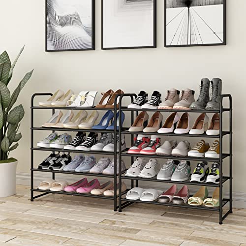 Ekisemio 5 Tier Stackable Shoe Rack, Expandable & Adjustable Shoe Organizer Storage Shelf, Wire Grid, Black #TOP1