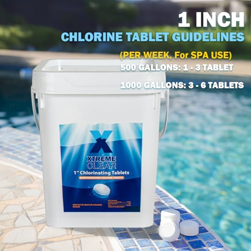 Image of XtremeClear 5lbs 1 inch Chlorine Tabs for Swimming Pool Hot Tub & Spa Eliminate Bacteria & Algae Sanitizer Makes Water Clean & Crystal Clear Slow Dissolving, 5-Pounds