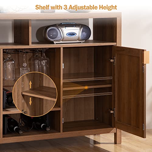 Sicotas Wine Bar Cabinet, Rattan Buffet Sideboard Storage Cabinet With Wine Rack, Boho Coffee Bar Cabinets For Liquor And Glasses Mid Century Modern Liquor Cabinet For Home Living Dining Room, Natural #TOP3
