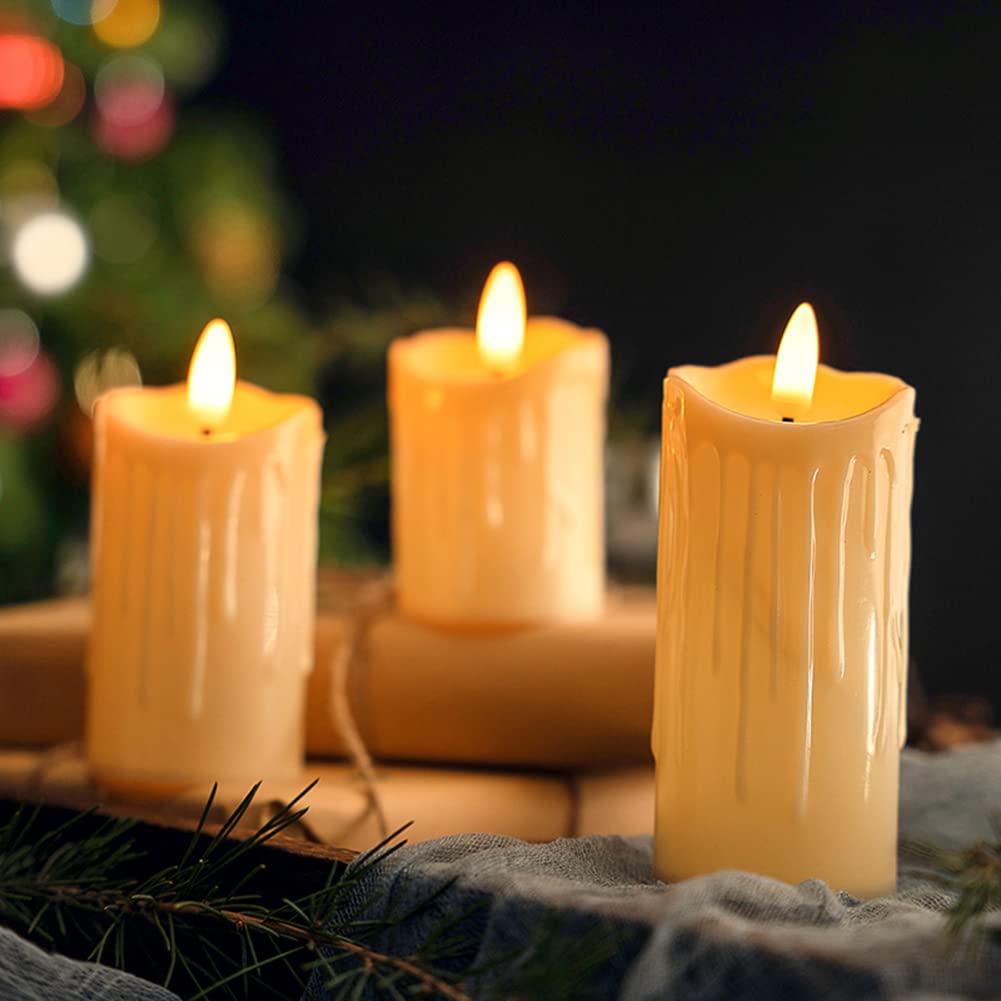 Cymwer 5cm Flickering Light Battery Operated Smooth Electrical Candles Home Decoration Simulation Flickering Pillar Candles Tear Shaped for Party Festive (5.0*13.0cm)