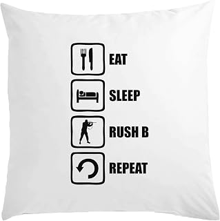 Eat Sleep Rush B Repeat - Almohada blanca con eslogan de jugador (40 x 40 cm, con relleno), color blanco