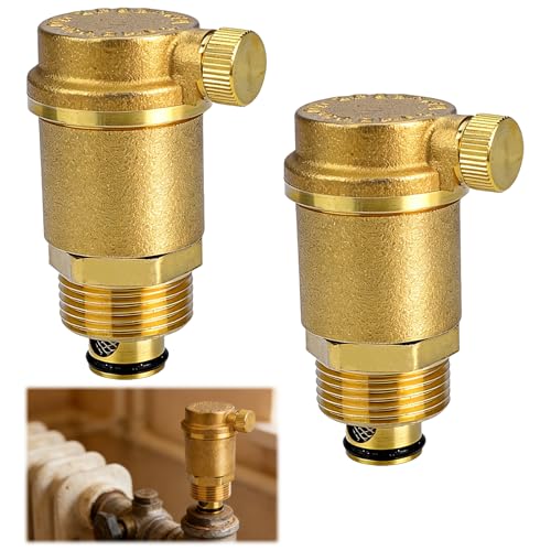 2 Stück Automatischer Schnellentlüfter, DN15 Messing Entlüftungsventil, G1/2” Automatische Entlüftungsventil, Messing Entlüftungsventil, Heizkörper Ventil (DN15)