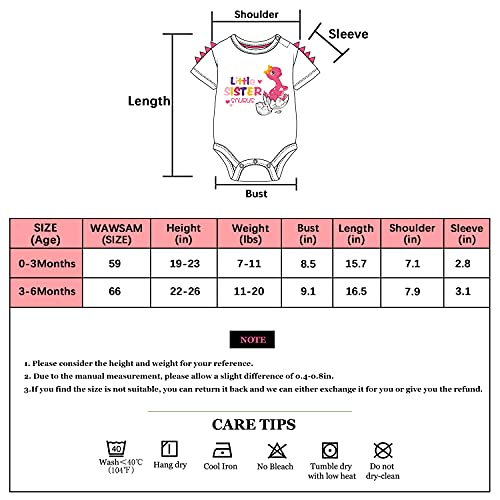 Wawsam Little Sister Bodysuit Newborn Baby Girls’ Dinosaur Romper Sibling Outfit Infant Toddler Cotton Printed Short Sleeve Onesies Dino Casual Summer Jumpsuit Gift(White, 3-6 Months) #TOP6