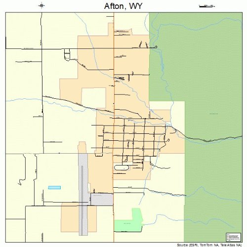 Large Street & Road Map of Afton, Wyoming WY Printed poster size wall atlas of your home town