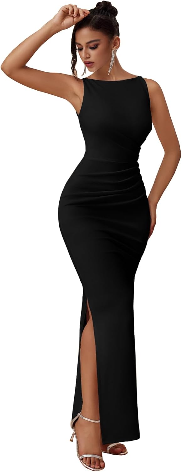 Wedding Guest Dresses for Women Formal Evening Party Year-Round Sleeveless Slim Split Evening Gowns Long Prom Dress