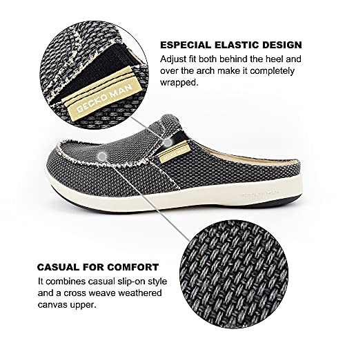 Mens Slippers With Arch Support, Canvas House Slipper For Men With Suede Insole And Velvet Lining, Slip On Clog House Shoes With Indoor Outdoor Anti-Skid Rubber Sole, Black #TOP3
