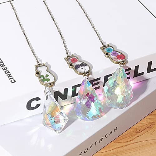 Crystal Suncatcher with Real Embedded Pressed Flower Cats AB Coat Crystal Prisms Hanging Pendant Prism Window Ornament Decoration Pack of 3 - Thumbnail 6