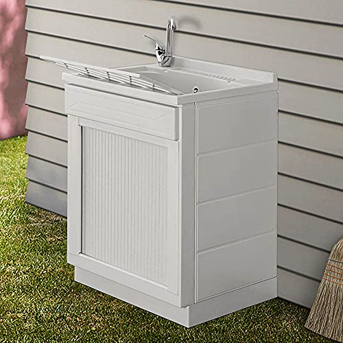 Inbagno Mobile lavatoio in Resina salvaspazio, Misure 45/50/60, Completo di tavoletta e Kit di Scarico, Bianco (60x60)