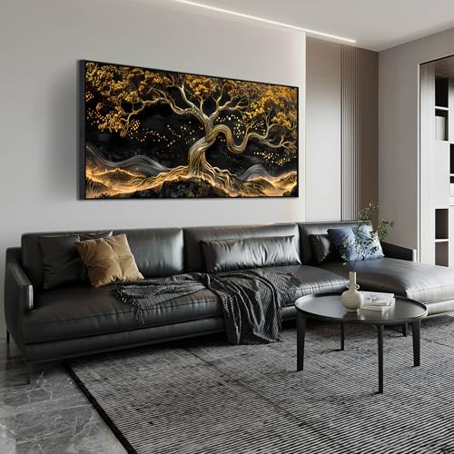 JKWALL77 Black and Gold Canvas Wall Art for Living Room - Tree Wall Decor for Bedroom - Large Modern Framed Wall Art for Office Size 29" x 59" by JKWALL77 - Used condition - US$99.74