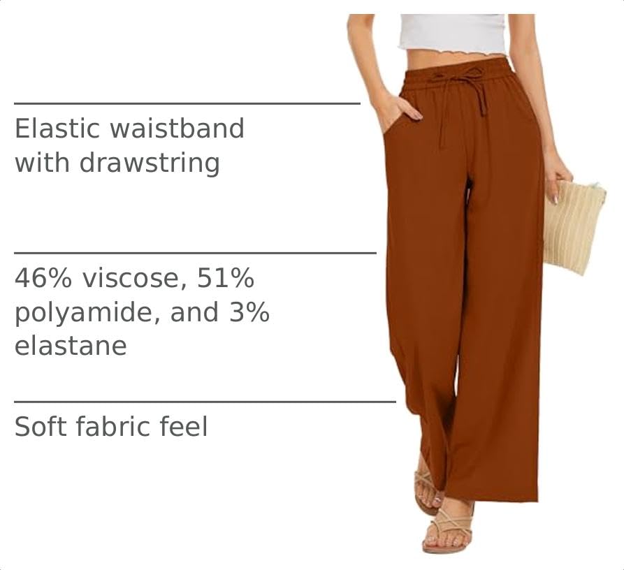 Image of KICZOY Women Flowy Pants Drawstring Waist Wide Leg Palazzo Beach Pants Loose Fit with Pockets