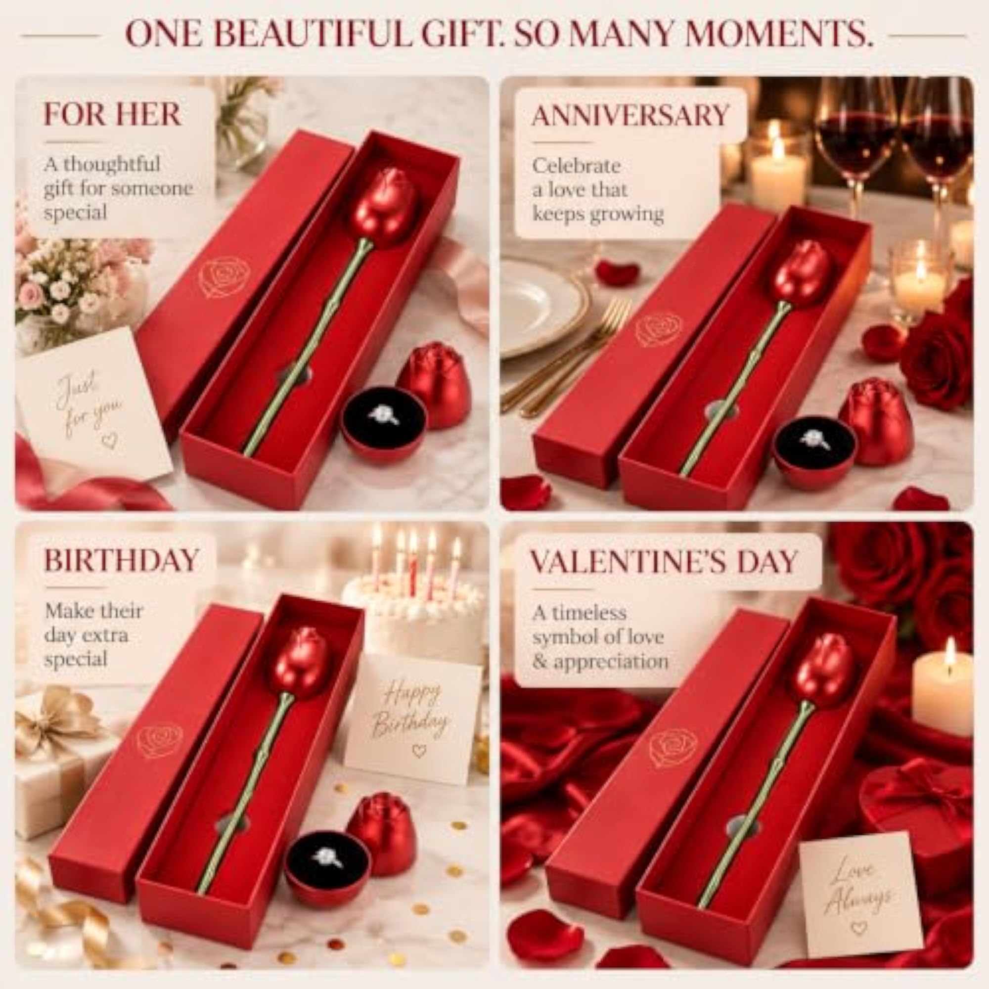 Premium Rose Bud Proposal Ring Box with Metal Stem