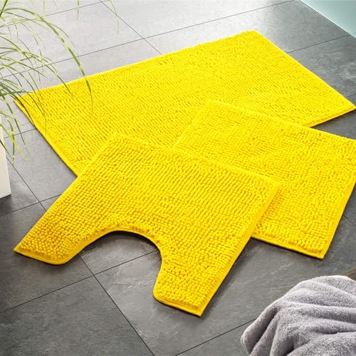 WohnDirect Tapis de Bain 45x45 cm Contour WC - Jaune - Antidérapant, Absorbant et Doux - Sets modulables Tapis Salle de Bain