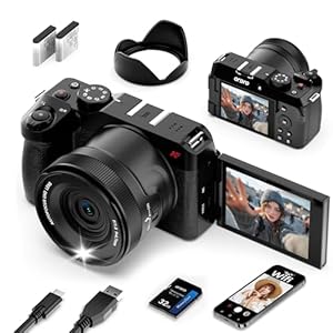 ORDRO 5K Digital Cameras for Photography, 80MP Digital Camera with 18X Digital Zoom, 270°Flip Screen, 32GB SD Card, Lens Hood,2 Batteries, WiFi, Compact Travel Vlogging Camera for Beginners