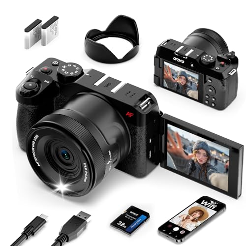 ORDRO 5K Digital Cameras for Photography, 80MP Digital Camera with 18X Digital Zoom, 270°Flip Screen, 32GB SD Card, Lens Hood,2 Batteries, WiFi, Comp