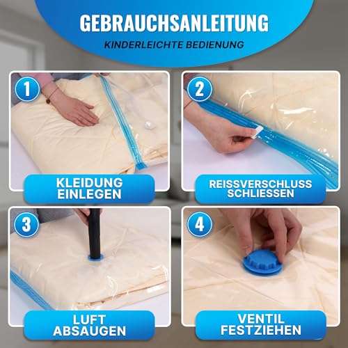 Allyson® Vakuumbeutel für Kleidung mit Pumpe, 10 Stück – wiederverwendbare, luftdichte Kompressionsbeutel mit Ventil für Bettdecken & Kleidung, platzsparend im Schrank und auf Reisen