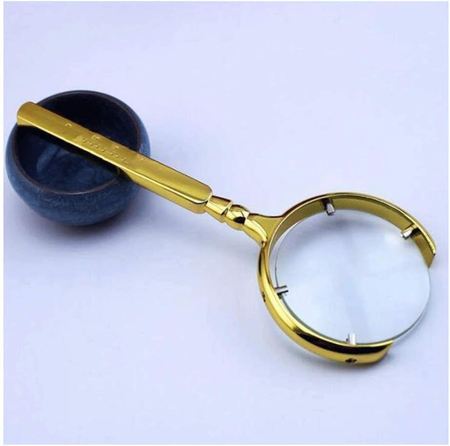 Handheld Reading Magnifier,Clear Lens for Book Newspaper Maps, Classroom Science, Hobby Observation, 20X,Gold, Silver