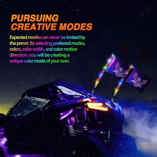 Image of Nilight 2PCS 2FT RGB LED Whip Light with Extra Stop Turn Reverse Lights, Remote & App Control, DIY Chasing Patterns, Safety Antenna Lighted Whips for ATV UTV Polaris RZR Can-am