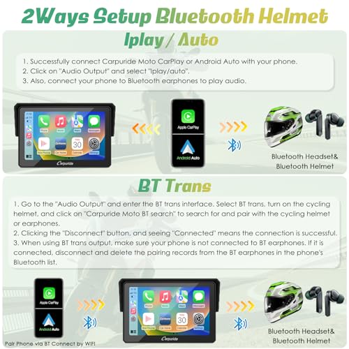 Image of Carpuride W502 Motorcycle GPS Wireless Portable Carplay /Android Auto Waterproof Car Stereo, 5 inch IPS Touch Screen with Dual Bluetooth, Navigation /Siri /G00gle Assistant for Motorbike