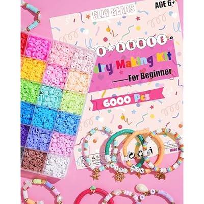 Mio Angle Clay Beads Bracelet Making Kit 24 Colors Flat Preppy Beads for Friendship Jewelry Making Polymer Heishi Beads with Charms Gifts for Teen Girls Crafts for Girls Ages 8-12