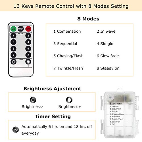 UPGRADE 66Ft 200 LED Waterproof Fairy Lights Battery Operated, 8 Modes Copper String Lights with Remote Control for Bedroom Dorm Indoor & Outdoor Decorations