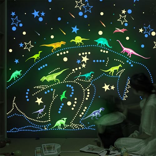 KASESSS 931 Piezas Dinosaurio Pegatinas Infantiles Pared, Pegatinas Pared Decorativas, Estrellas Fluorescentes para Techo, Dinosaurio Vinilos De Pared Decorativos, Vinilo Adhesivo Pared Regalo Niños