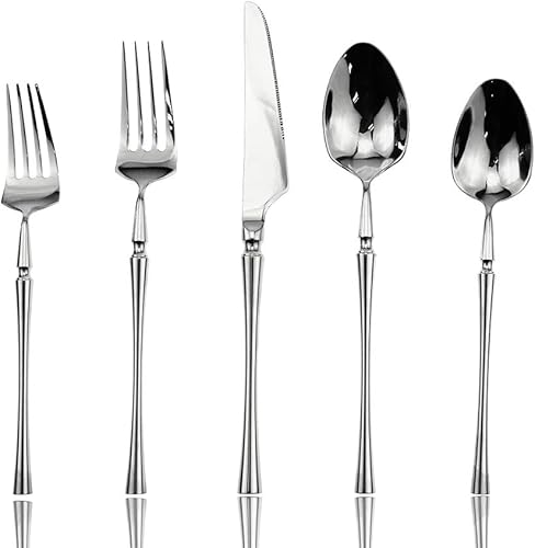 Miniatura 7 de JASHII Juego de 20 cubiertos de acero inoxidable 304, juego de vajilla de cocina color negro, cuchara, tenedor/cuchillo, acabado de espejo