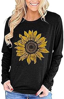 YULOONG Women Long Sleeve Tee Shirt Fashion Cute Novelty Sunflower Graphic Tops Casual Cotton Autumn Fall Winter Blouse