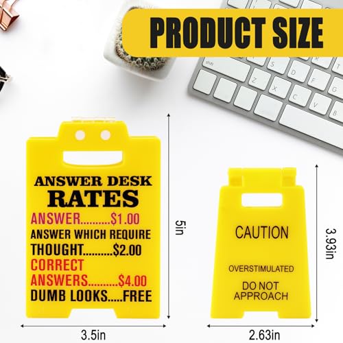 2Pcs Caution Overstimulated Desk Sign Answer Desk Rates Acrylic Sign Funny Office Gag Gifts for Coworker Teammate Employee Boss Humorous Signs for Stress Relief Decor Cubicle Accessories