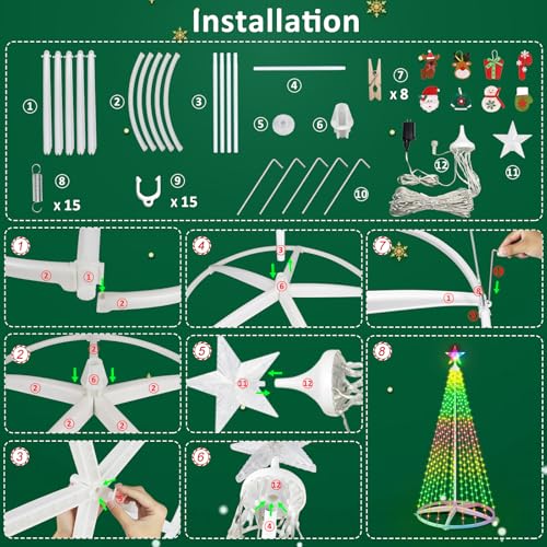 8FT LED Christmas Cone Tree Light, 355LEDs Outdoor Lighted Christmas Tree with Smart APP Control, IP65 RGB Lighted Cone Tree for New Year Decor with IP44 Adapter for Indoor Outside Yard Display