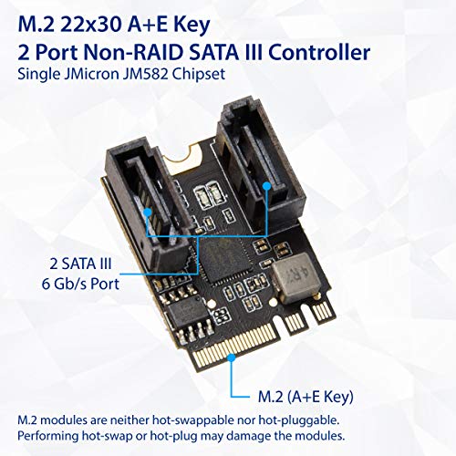 Image of 2 Ports SATA III 6gb /s to M.2 NGFF A Key + E Key A+E Key 22x30 2230 mm JMicron JMB582