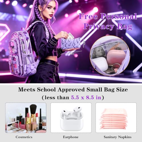 Image of Three-layer Clear Backpack, Heavy Duty Clear Bookbag for Kids, See Through Backpack Transparent Bag for Girls Boys (Purple Lightning)