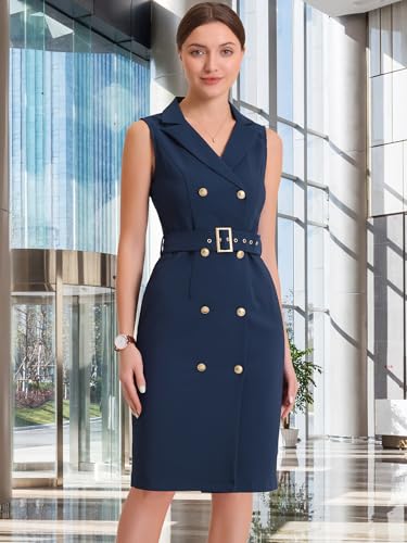 Allegra K Women's Work Dresses Business Office Sleeveless Button Pencil Blazer Dress Formal Outfits3