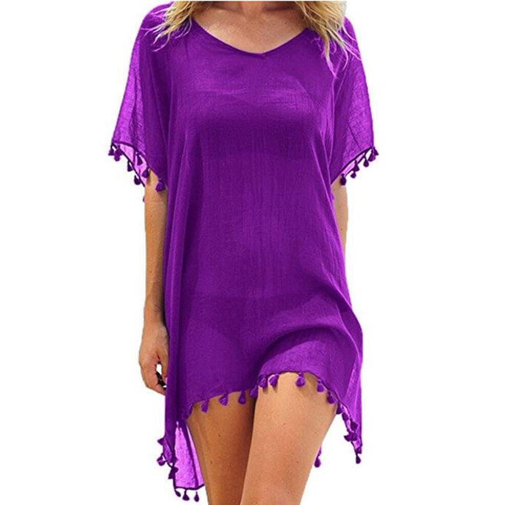 XinCDD Mujer Vestido de Playa Camisolas y Pareos Ropa de Playa Beach Bikini Cover Up con Borlas