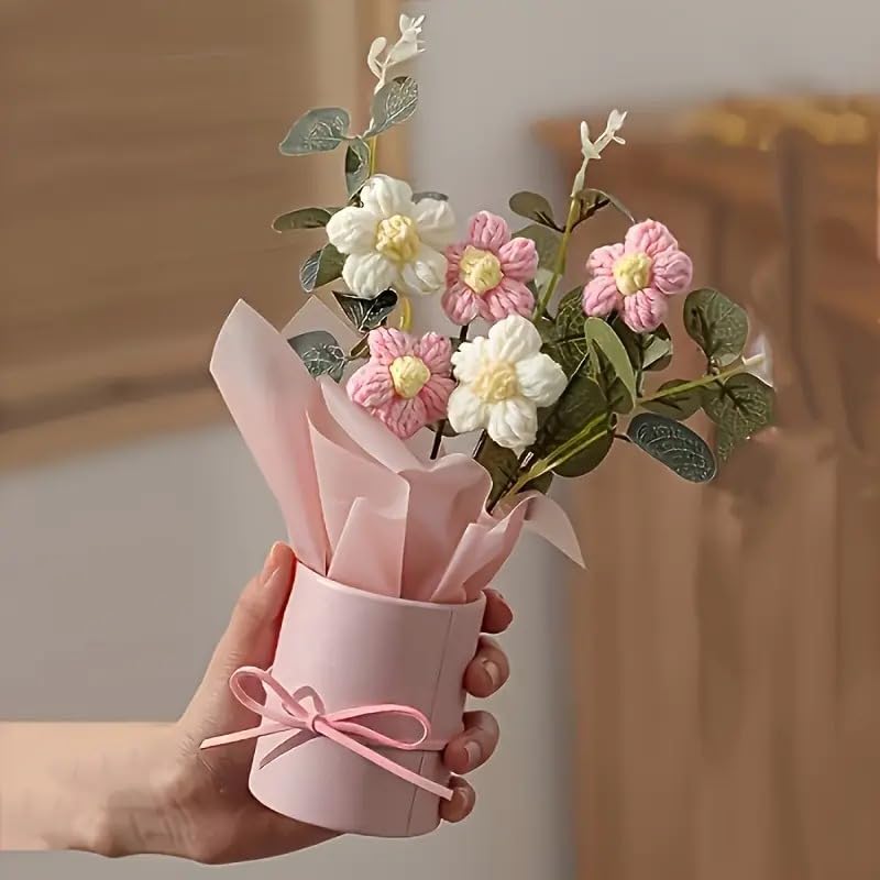 1pcs Artificial Crochet Flower Bouquet/Artificial Flowers Bunch/Crochet Flowers Bouquet/Crochet Flowers/Flowers Bouquet Gift for Girls Home Decor,Valentine Decoration ItemGifting,etc. (Pink Bouquet)-image-16